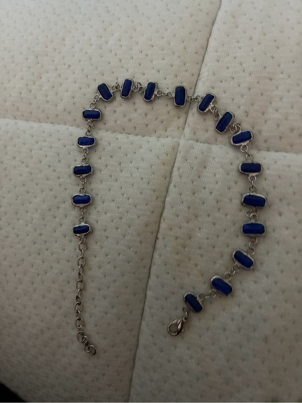 Silver Link Necklace with Deep Blue Enamel Accents